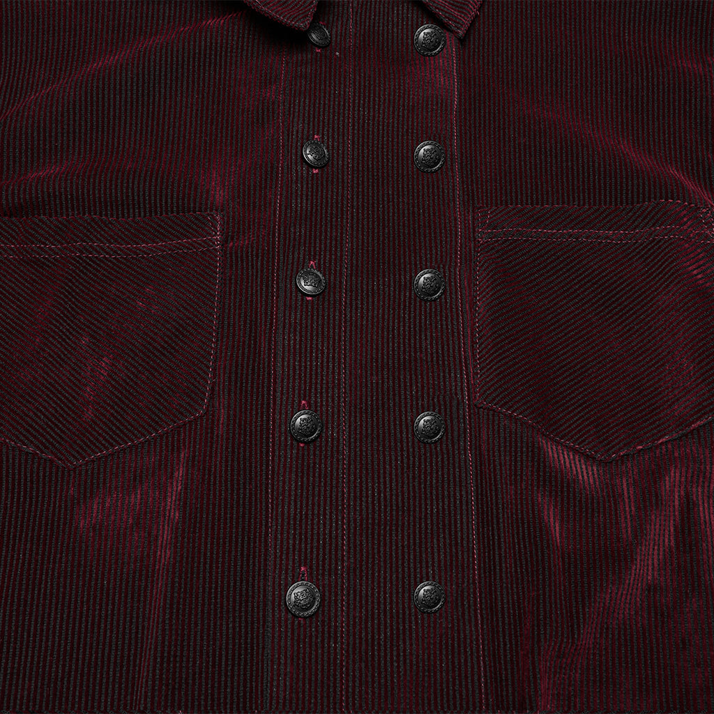 WY-1794CCM Mens Gothic Velvet Double Breasted Burgundy Shirt Trendy