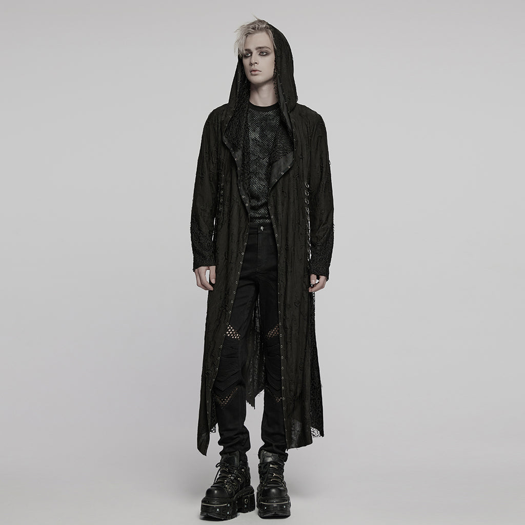 WY-1795XCM Mens Gothic Jacket Hooded Long Trench Coat with Chains