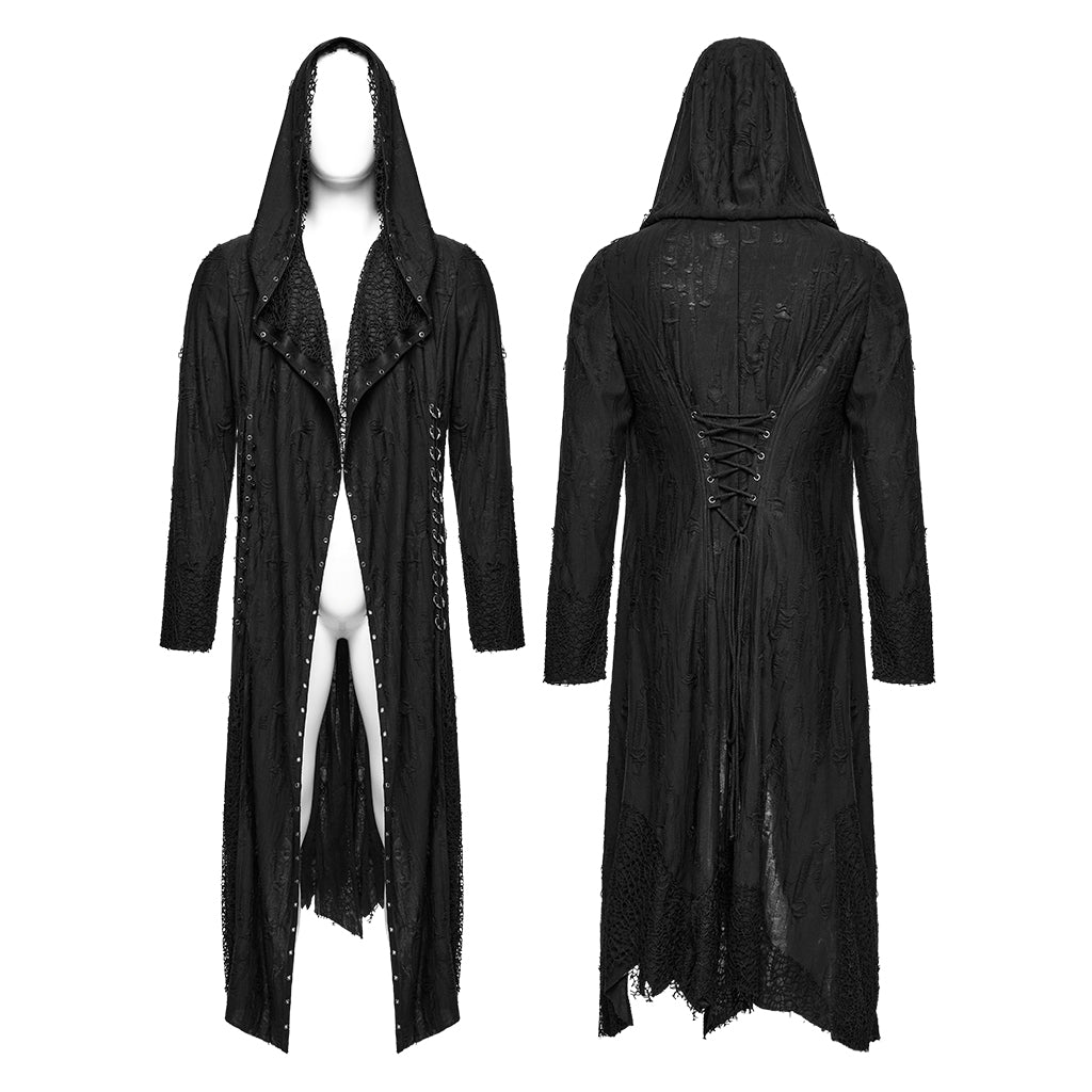 WY-1795XCM Mens Gothic Jacket Hooded Long Trench Coat with Chains