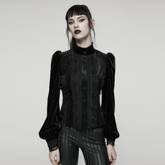 WY-1798CCF Velvet Victorian Lace Gothic Shirt Puff Sleeve Black