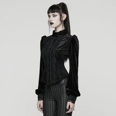 WY-1798CCF Velvet Victorian Lace Gothic Shirt Puff Sleeve Black
