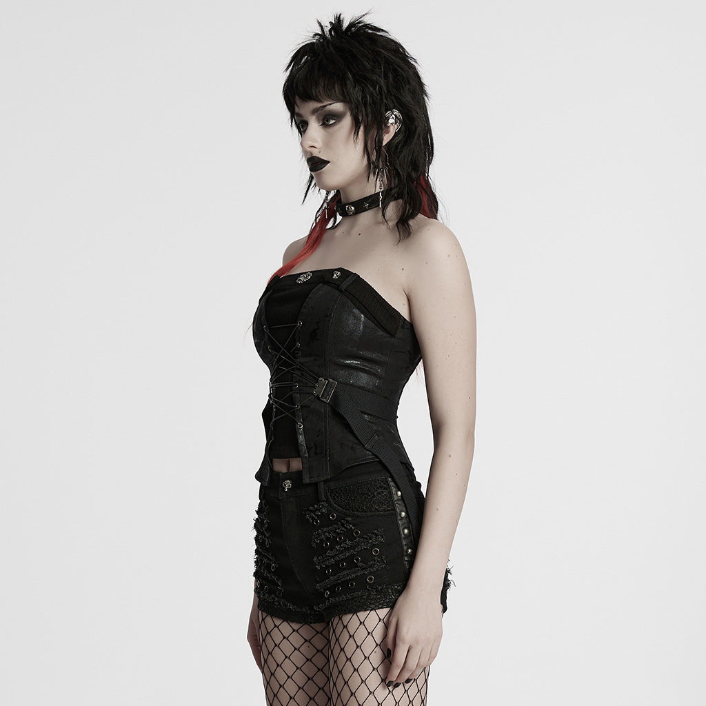 WY-1802MXF Edgy Punk Corset with Red Snakeskin Look and Buckle Straps