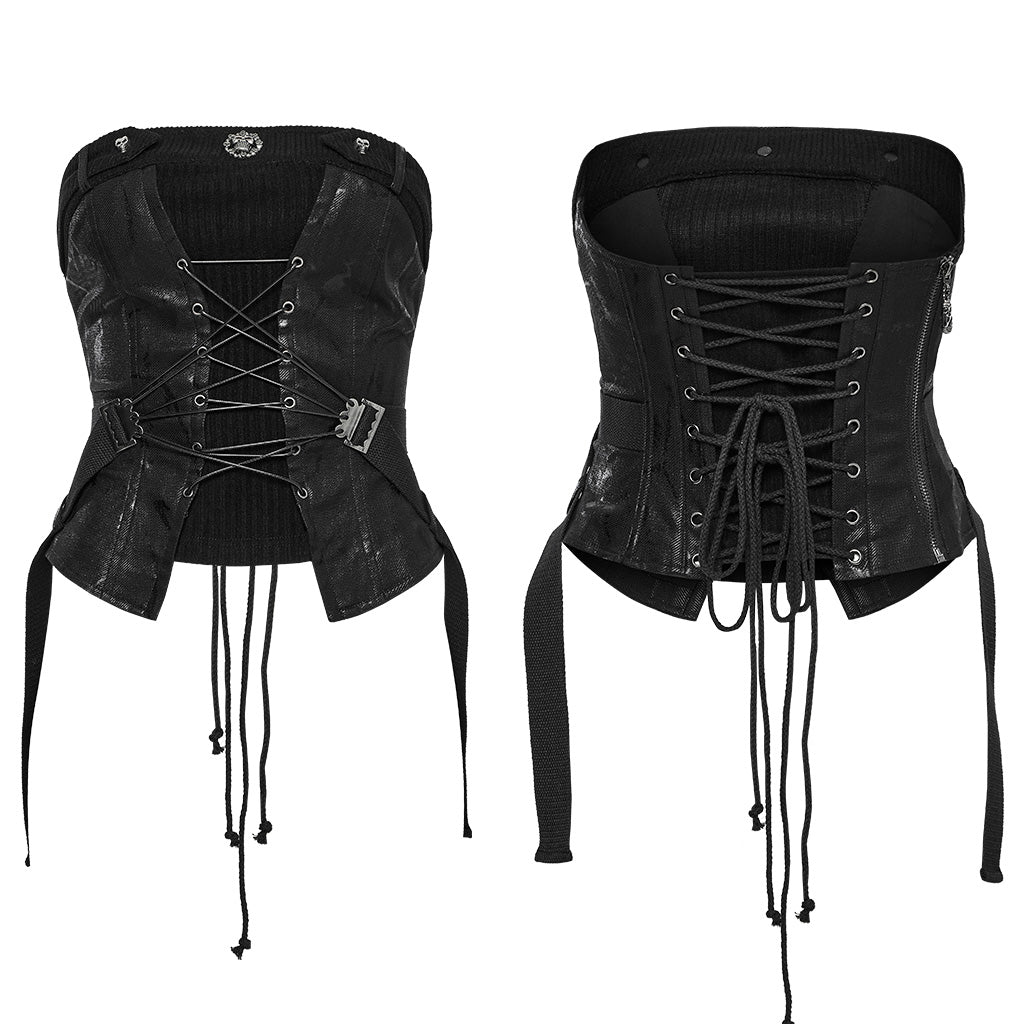 WY-1802MXF Edgy Punk Corset with Red Snakeskin Look and Buckle Straps