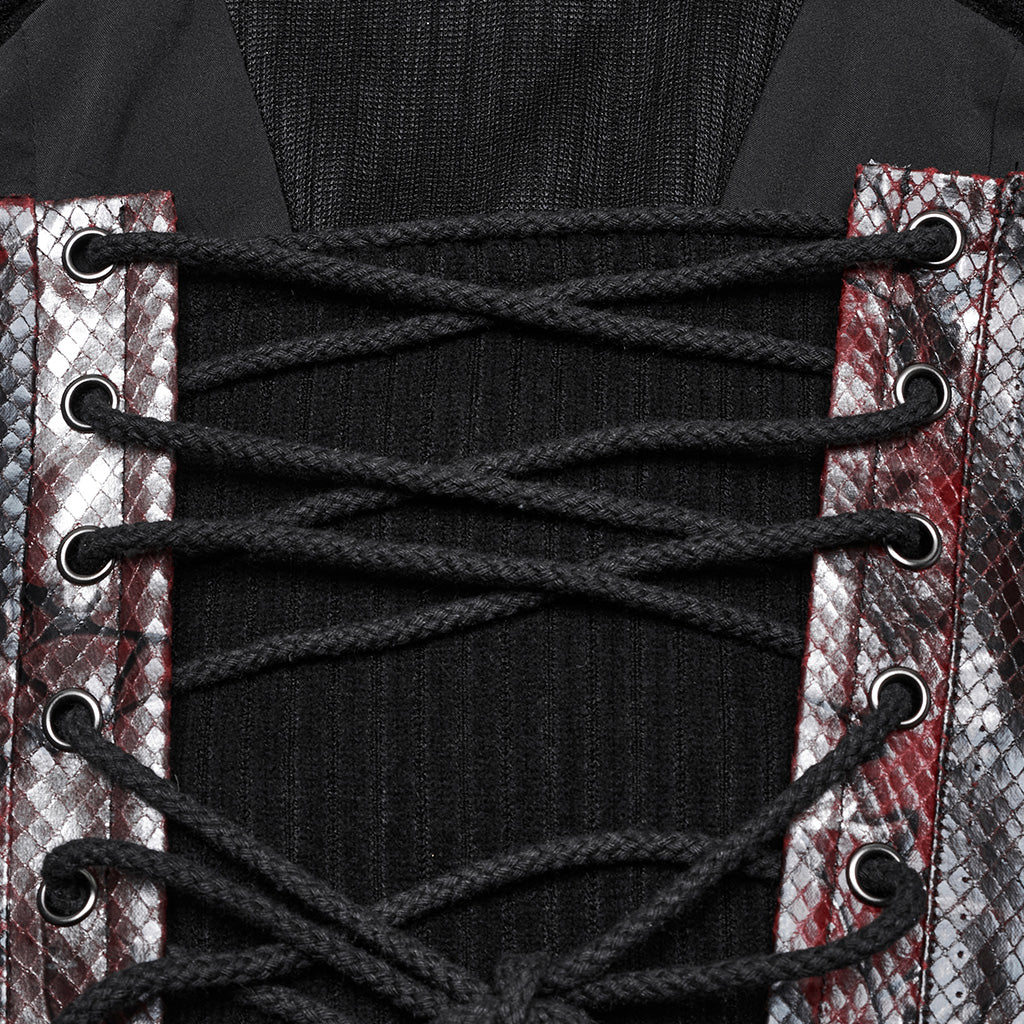 WY-1802MXF Edgy Punk Corset with Red Snakeskin Look and Buckle Straps