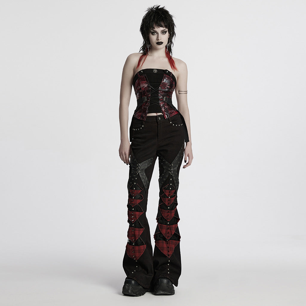 WY-1802MXF Edgy Punk Corset with Red Snakeskin Look and Buckle Straps