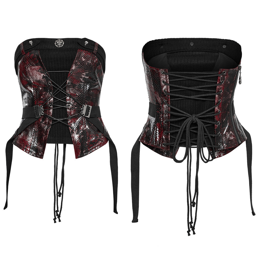 WY-1802MXF Edgy Punk Corset with Red Snakeskin Look and Buckle Straps