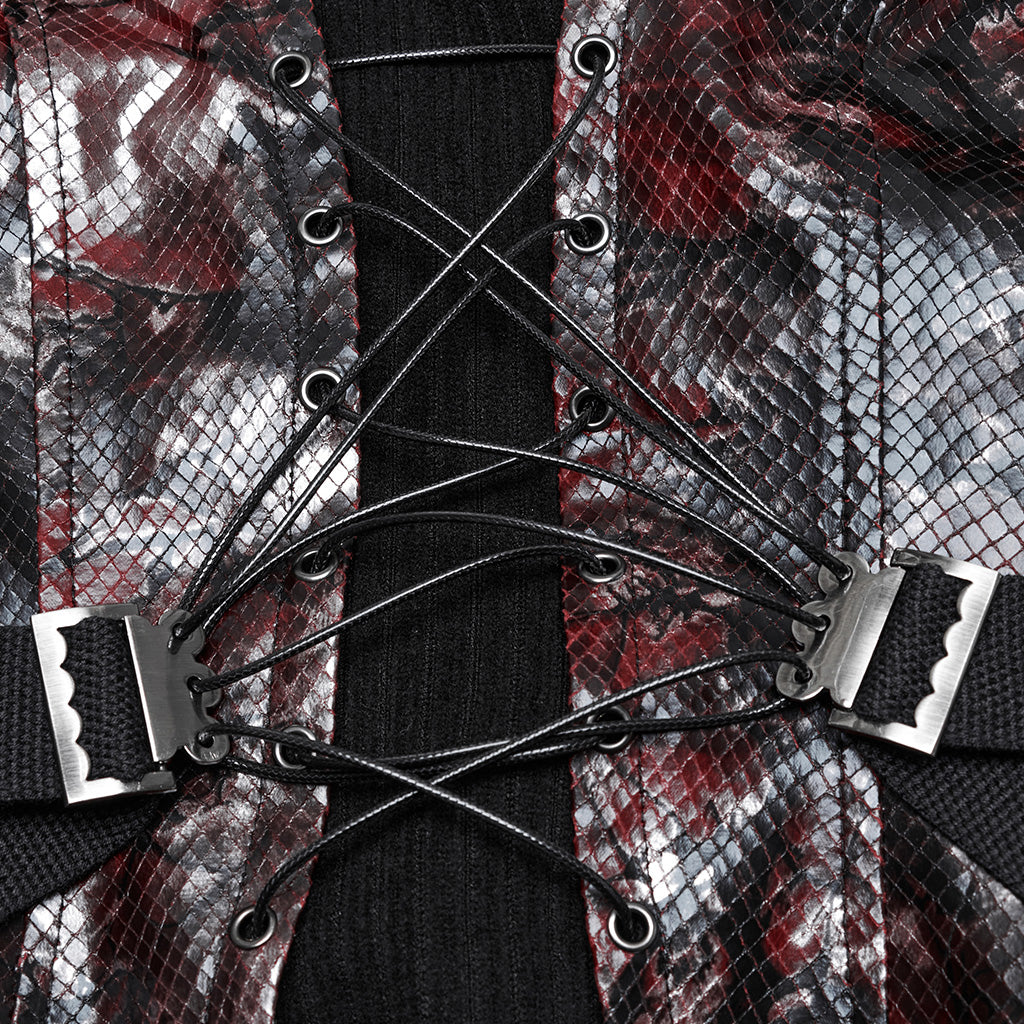 WY-1802MXF Edgy Punk Corset with Red Snakeskin Look and Buckle Straps