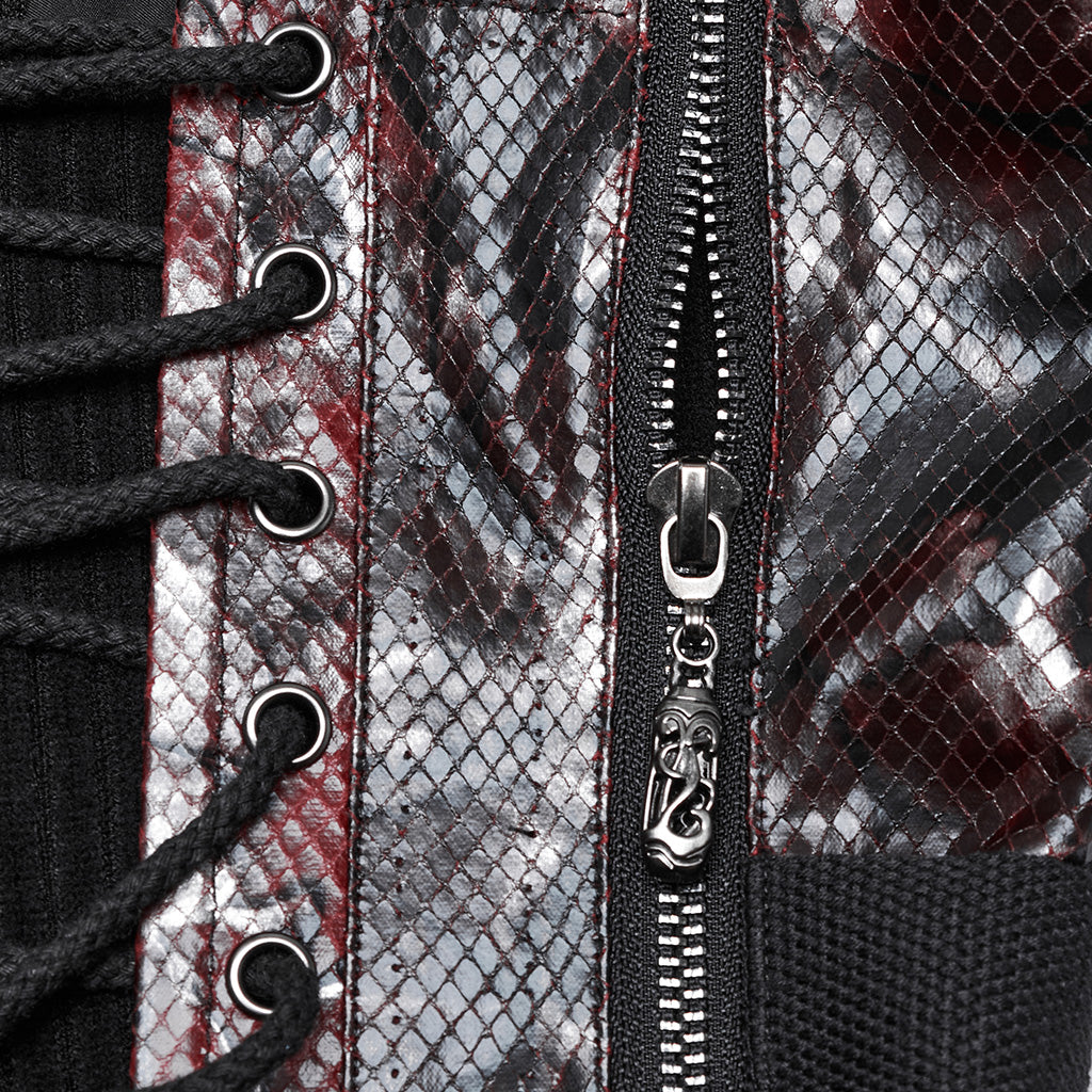 WY-1802MXF Edgy Punk Corset with Red Snakeskin Look and Buckle Straps
