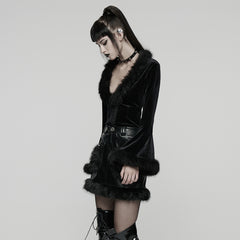 WY-1804XDF Gothic Jacket Black Velvet Fur Trim Bell Sleeves