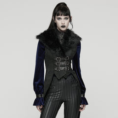 WY-1806MJF Gothic Faux Fur Collar Buckle Detail Waistcoat Vest