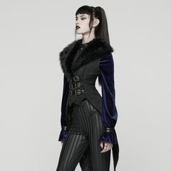 WY-1806MJF Gothic Faux Fur Collar Buckle Detail Waistcoat Vest