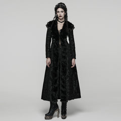 WY-1808XCF Luxurious Long Gothic Coat Faux Fur Trimmed Elegance