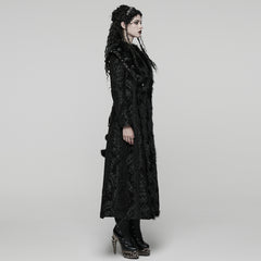 WY-1808XCF Luxurious Long Gothic Coat Faux Fur Trimmed Elegance