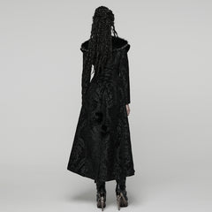 WY-1808XCF Luxurious Long Gothic Coat Faux Fur Trimmed Elegance