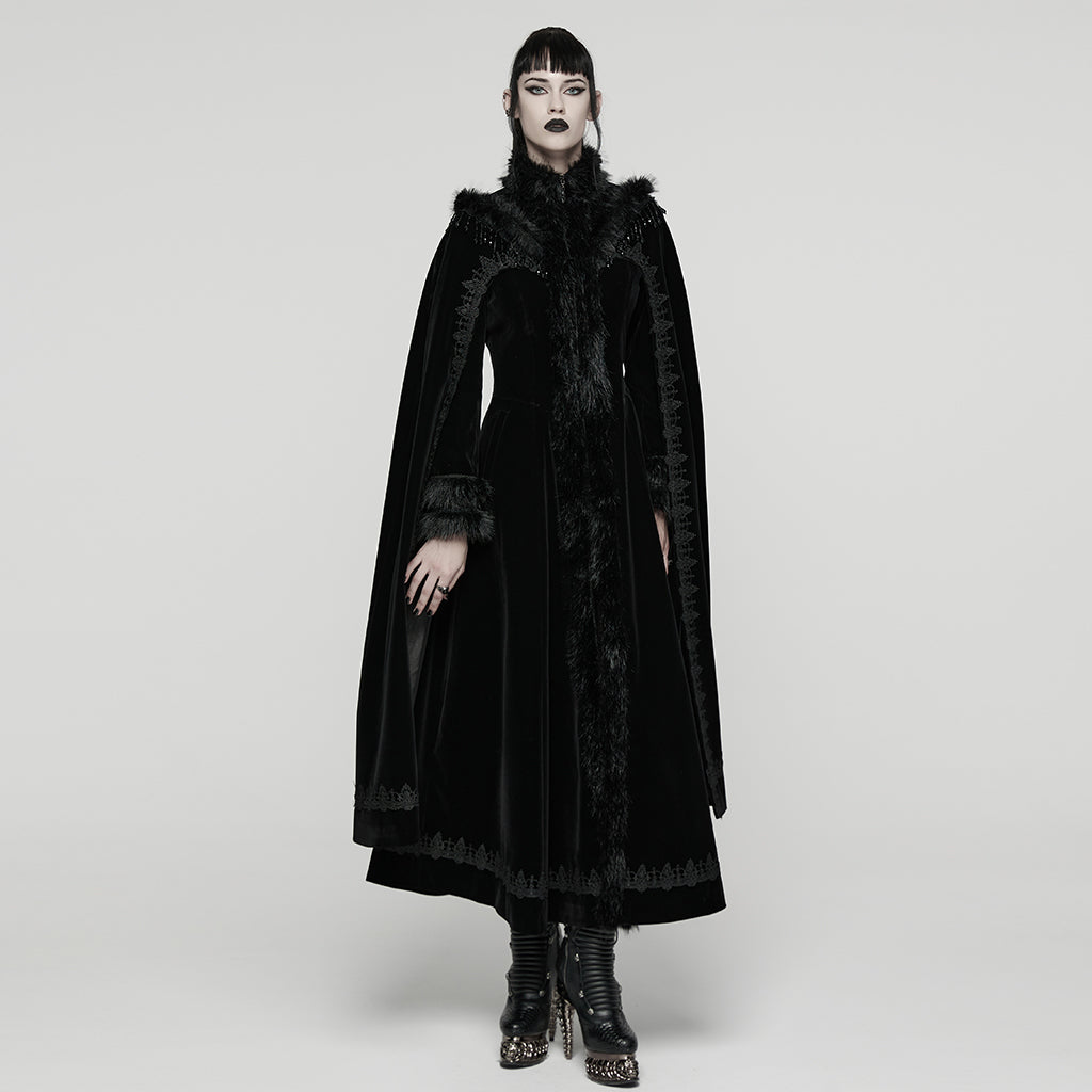 WY-1811DPF Gothic Coat Elegant Black Velvet Victorian Long Cloak