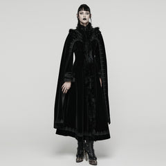 WY-1811DPF Gothic Coat Elegant Black Velvet Victorian Long Cloak