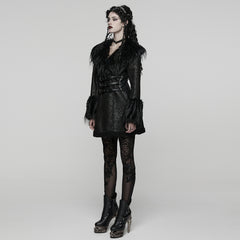WY-1812ECF Gothic Coat Faux Fur Trimmed Buckle Detail Long Sleeve