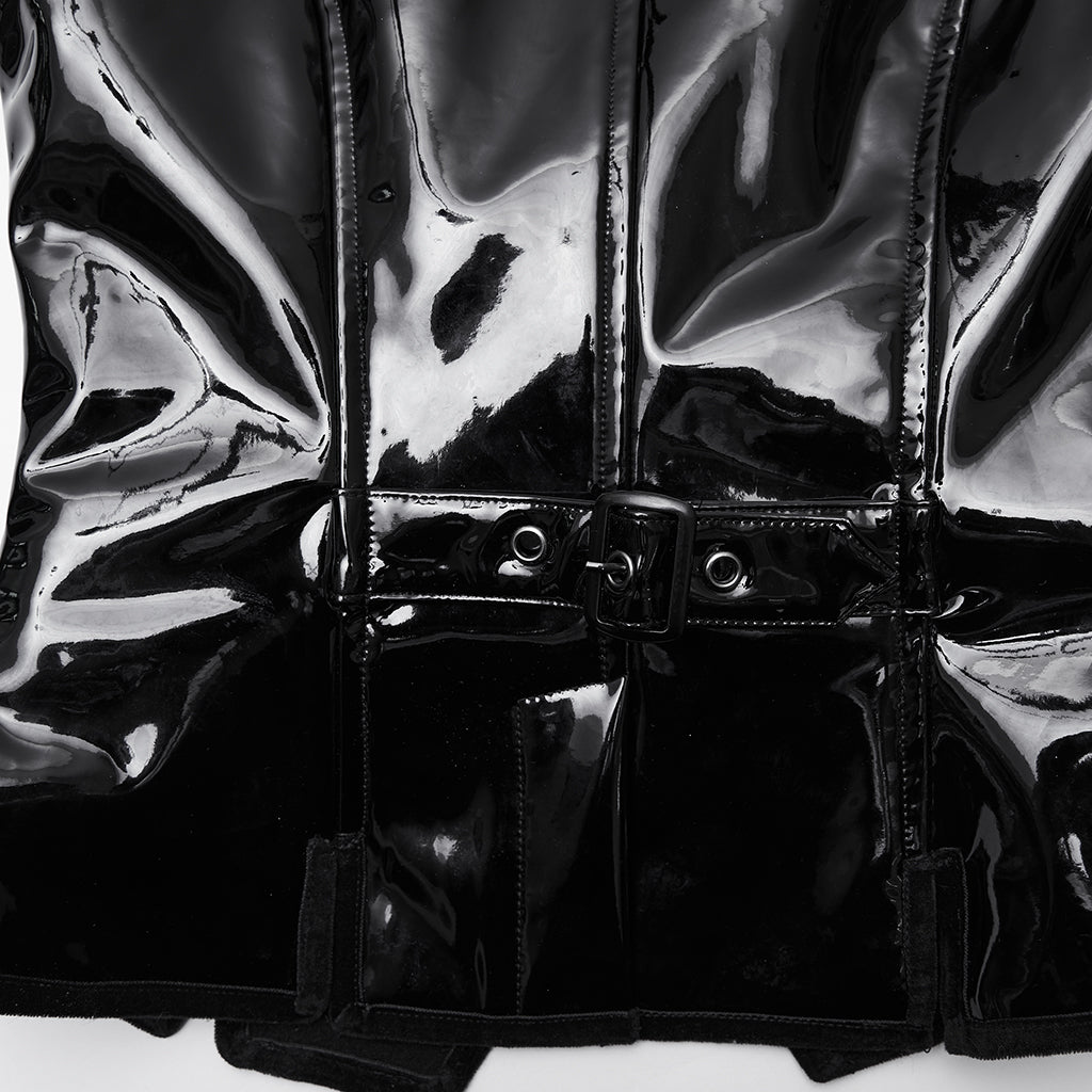 WY-1813MJF Sleek Glossy Gothic Vest with Choker Black Punk Style