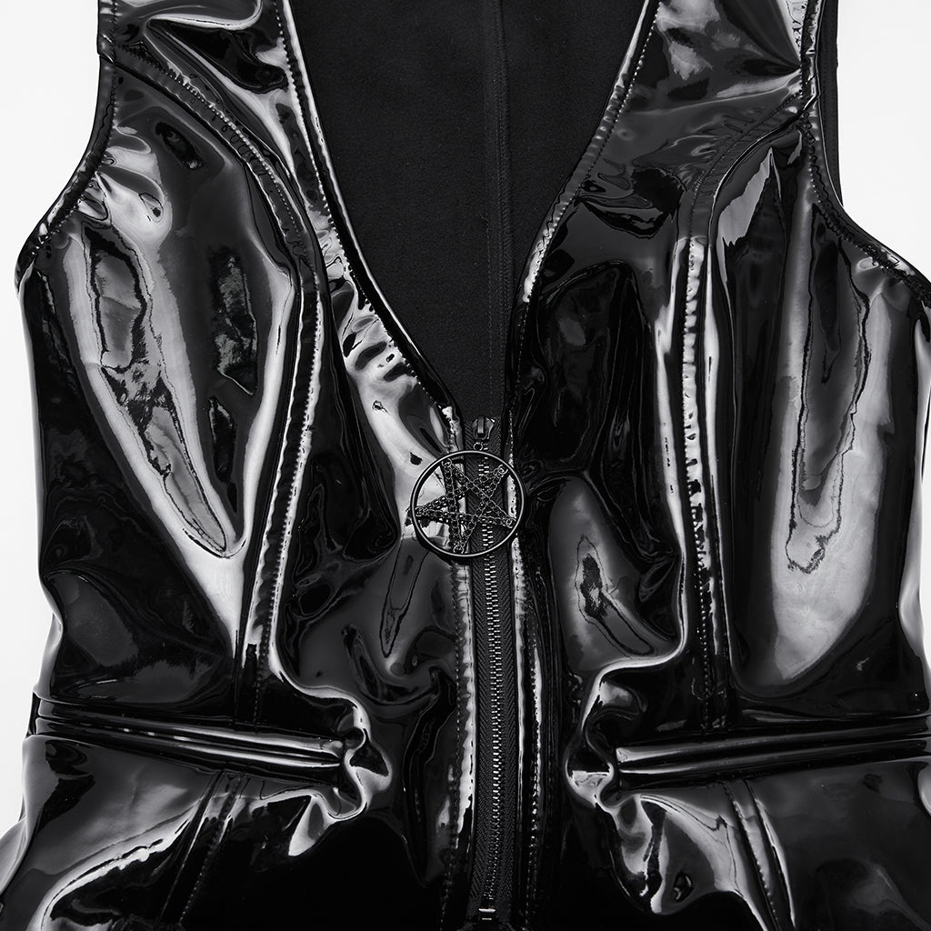 WY-1813MJF Sleek Glossy Gothic Vest with Choker Black Punk Style