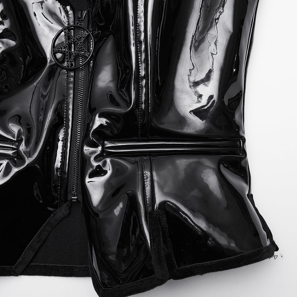 WY-1813MJF Sleek Glossy Gothic Vest with Choker Black Punk Style
