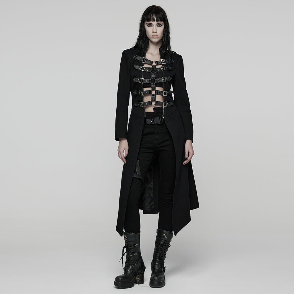 WY-1814XCF Steampunk Buckle Strap Long Gothic Punk Coat Retro Style
