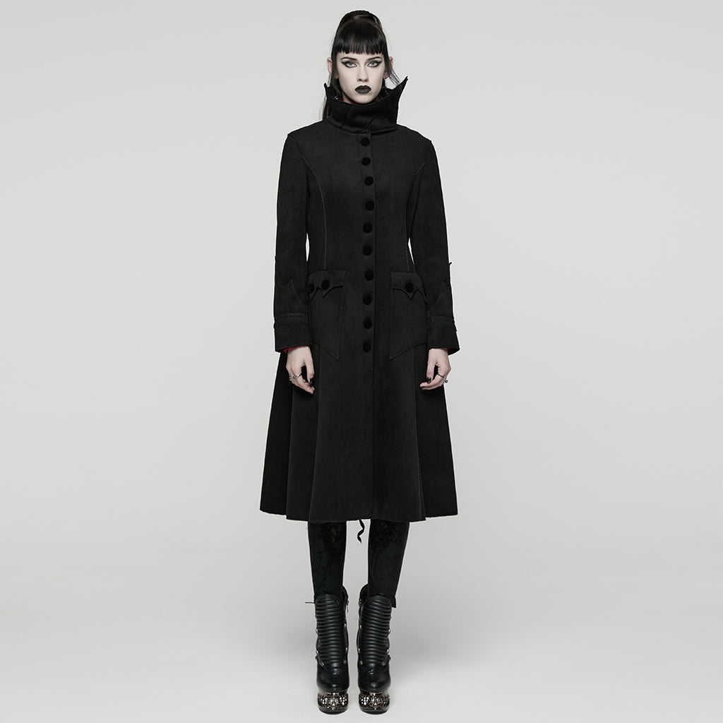 WY-1817ECF Gothic Coat Women Victorian High Collar Long Black Overcoat