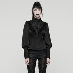 WY-1818CCF Gothic Shirt Victorian Lace Ruffle High Collar Long Sleeves Top