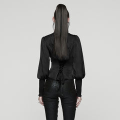 WY-1818CCF Gothic Shirt Victorian Lace Ruffle High Collar Long Sleeves Top