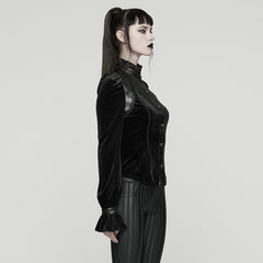 WY-1819CCF Elegant Black Velvet Lace-Up Gothic Shirt Top