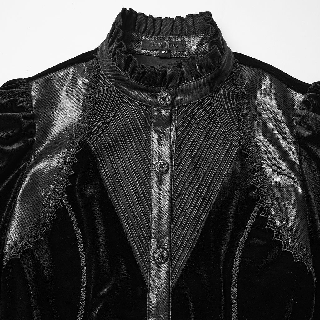 WY-1819CCF Elegant Black Velvet Lace-Up Gothic Shirt Top