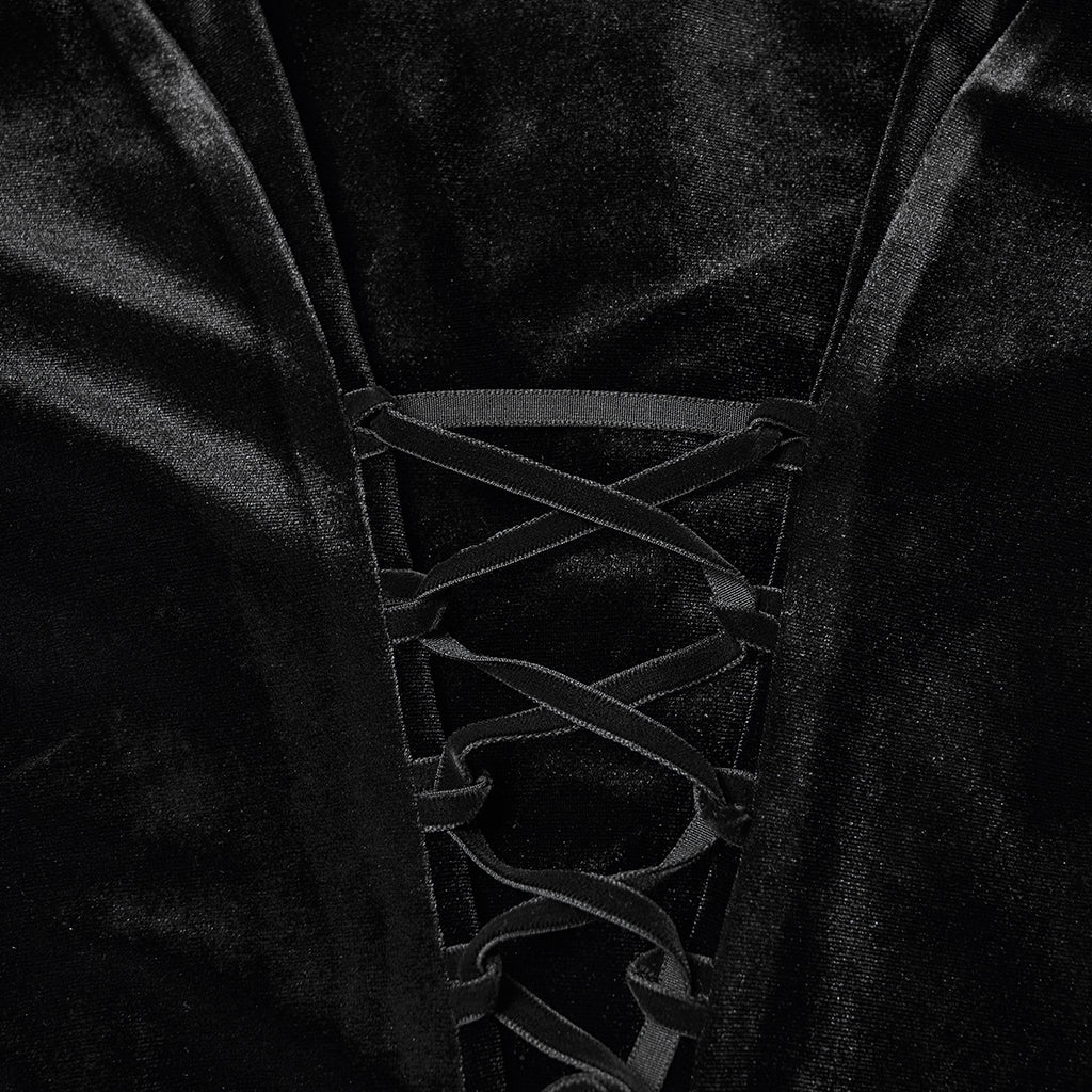 WY-1819CCF Elegant Black Velvet Lace-Up Gothic Shirt Top