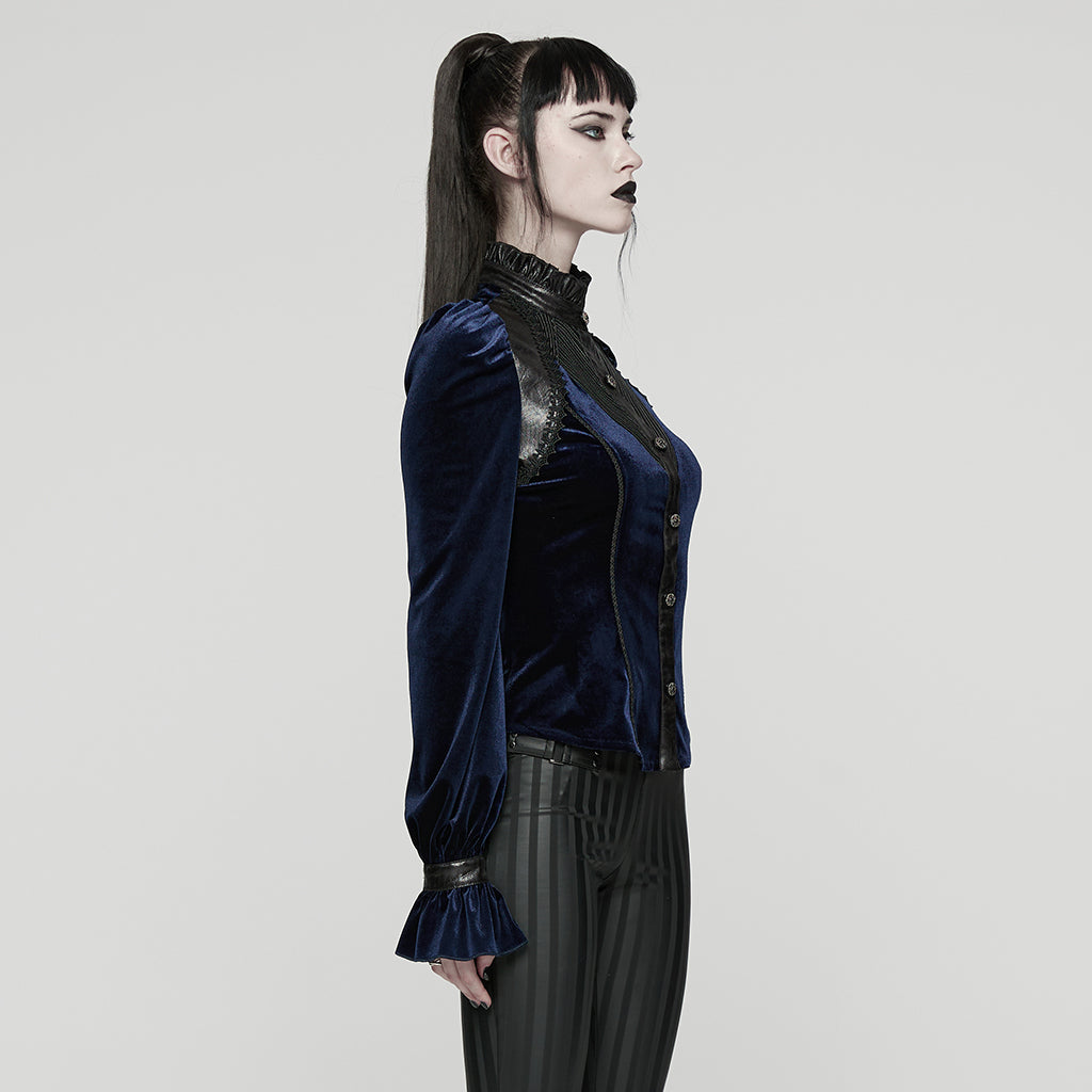 WY-1819CCF Elegant Black Velvet Lace-Up Gothic Shirt Top