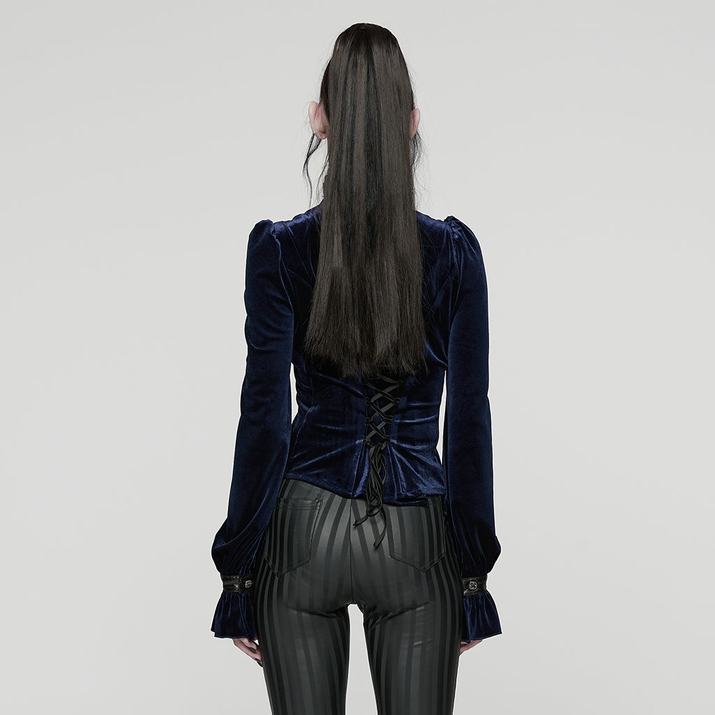 WY-1819CCF Elegant Black Velvet Lace-Up Gothic Shirt Top