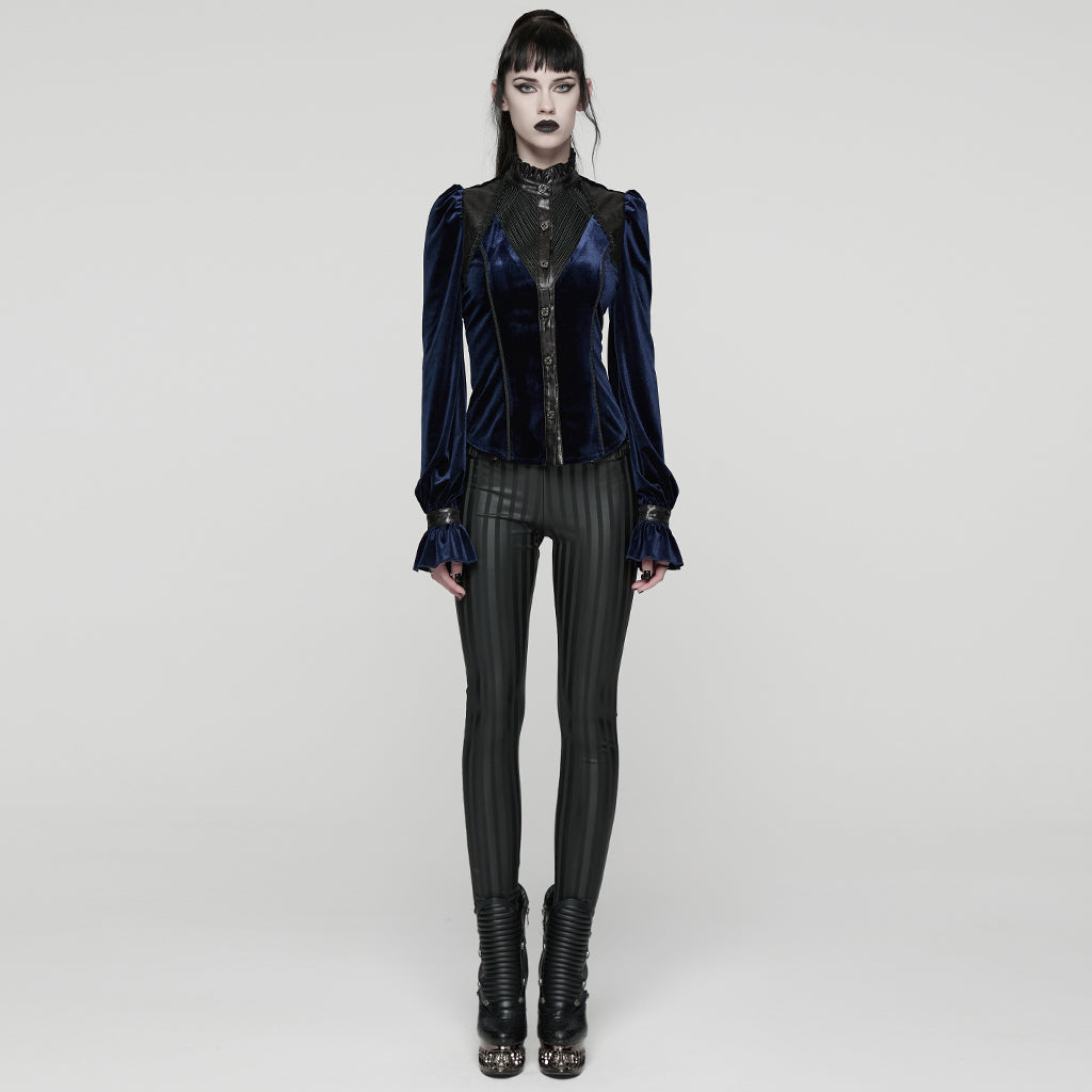 WY-1819CCF Elegant Black Velvet Lace-Up Gothic Shirt Top