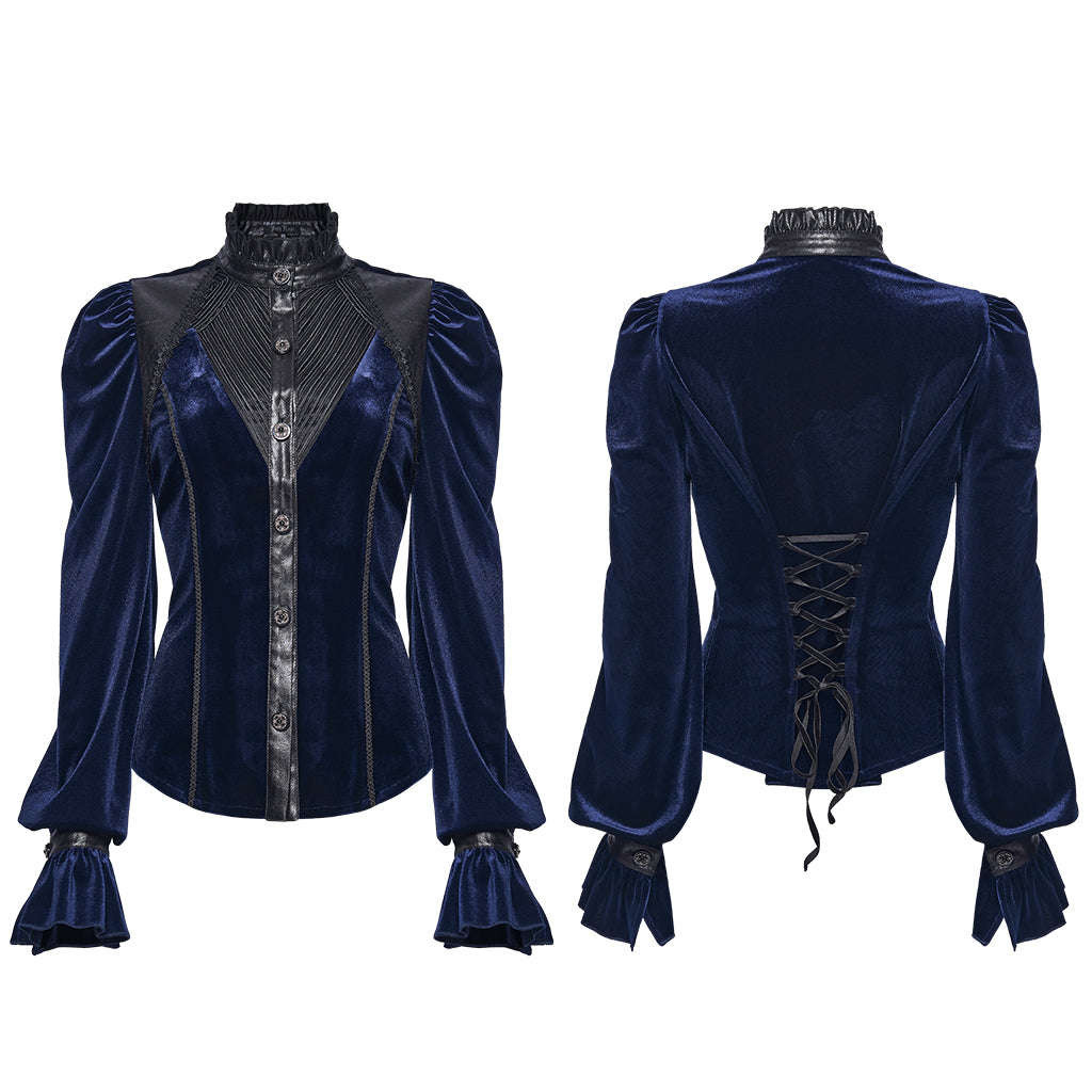 WY-1819CCF Elegant Black Velvet Lace-Up Gothic Shirt Top