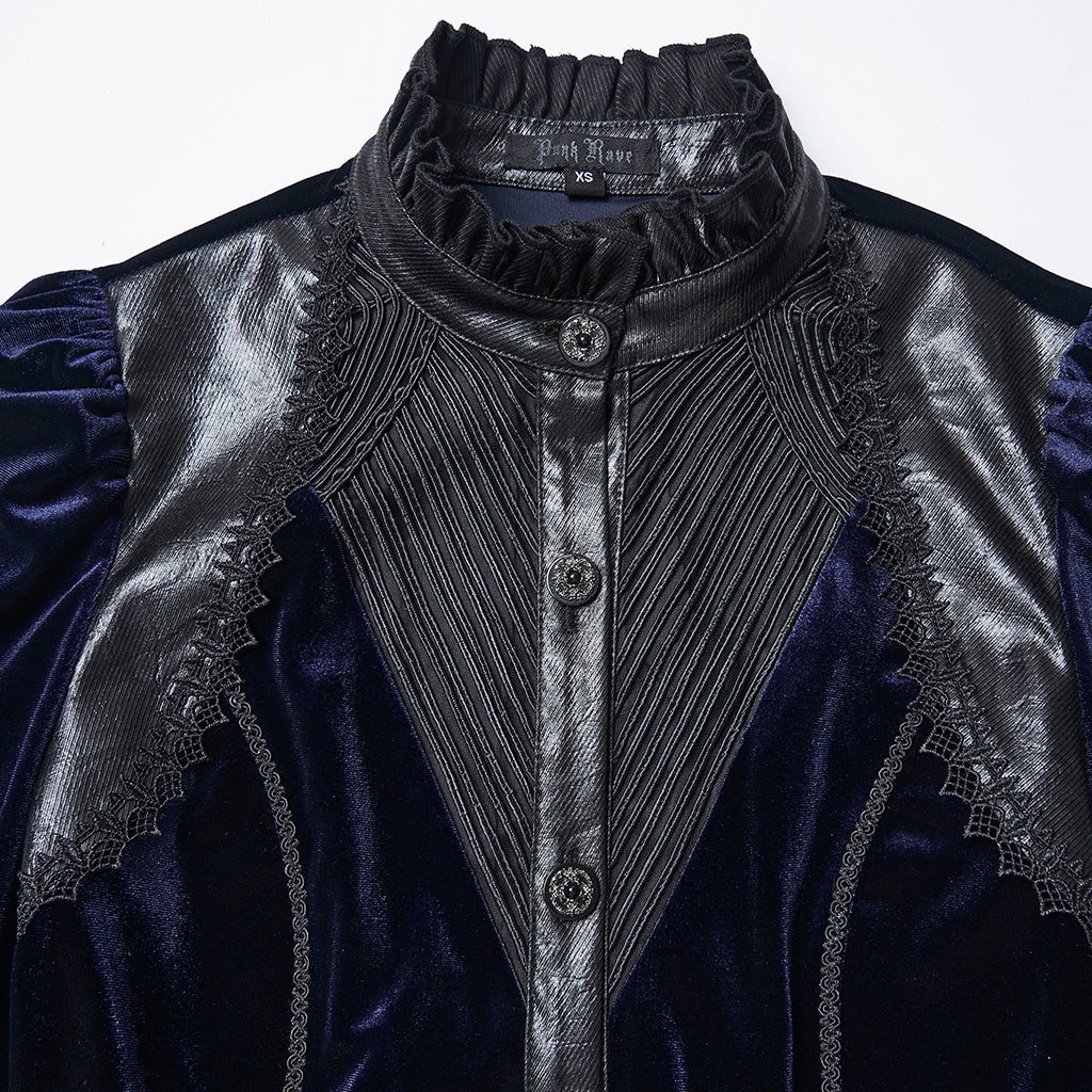 WY-1819CCF Elegant Black Velvet Lace-Up Gothic Shirt Top