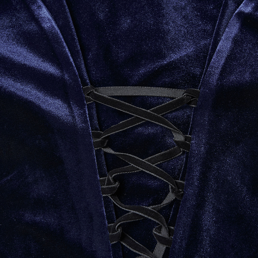 WY-1819CCF Elegant Black Velvet Lace-Up Gothic Shirt Top