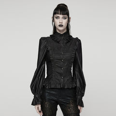 WY-1821CCF Gothic Shirts Victorian Ruffled Button-Up Blouse with High Collar