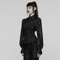 WY-1821CCF Gothic Shirts Victorian Ruffled Button-Up Blouse with High Collar