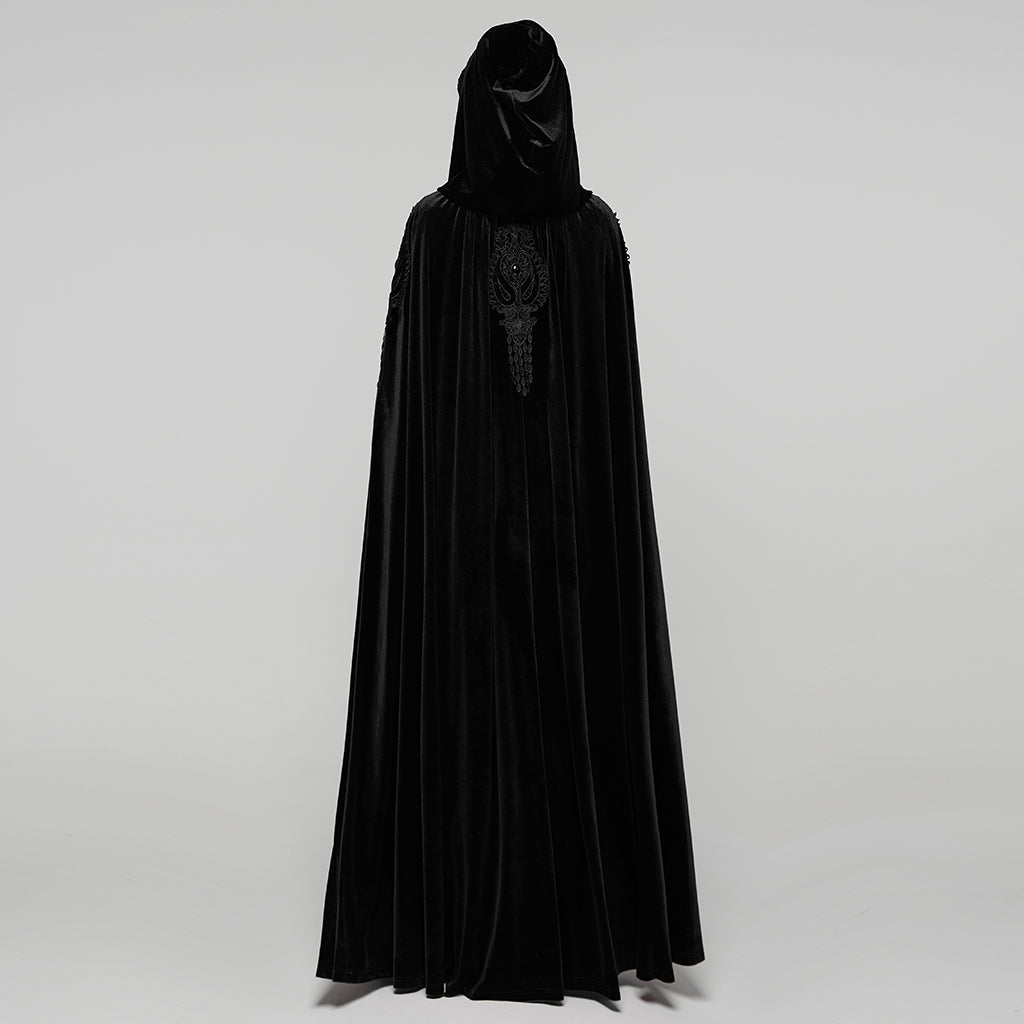 WY-1824DPF Velvet Gothic Coat with Hood and Elegant Lace Trim