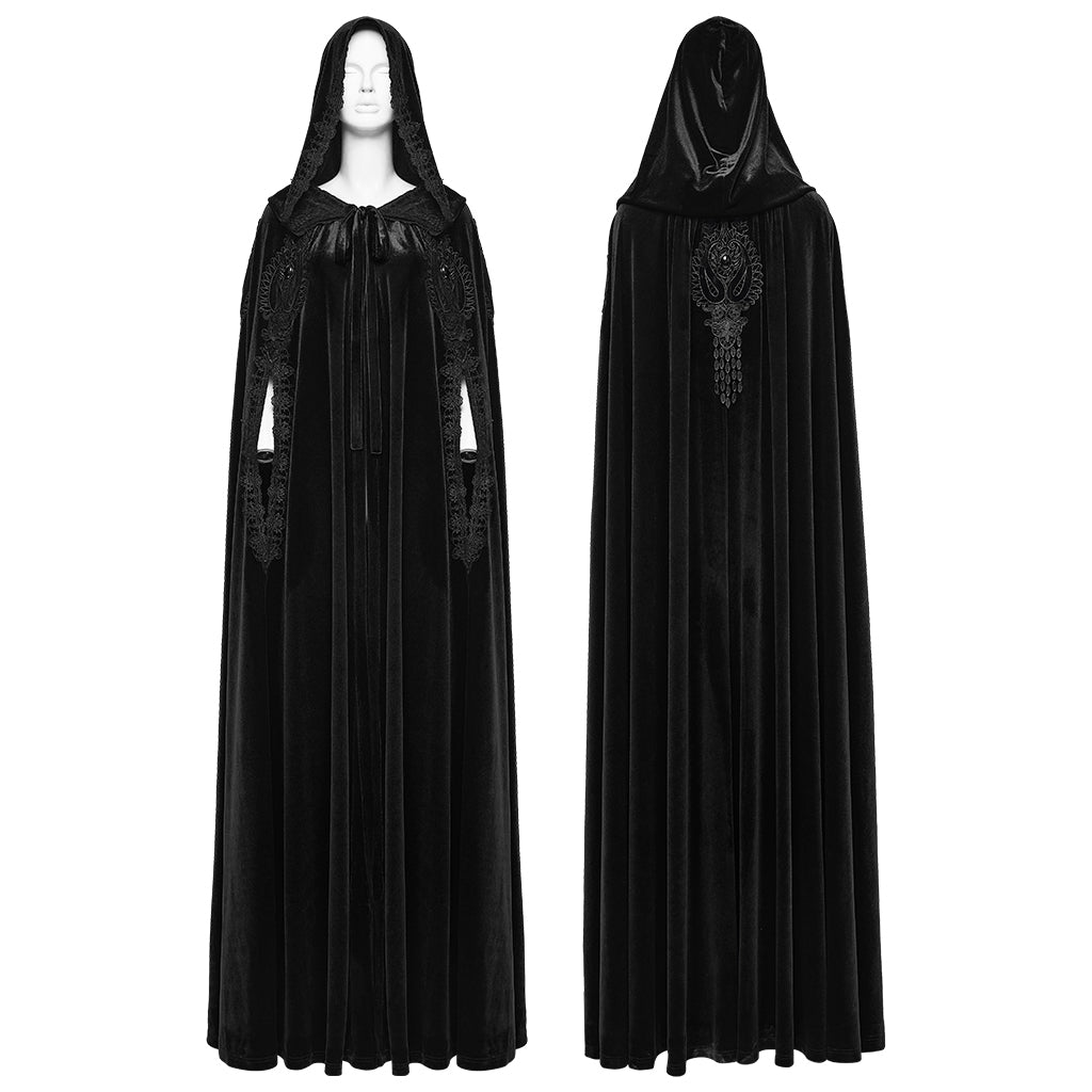 WY-1824DPF Velvet Gothic Coat with Hood and Elegant Lace Trim