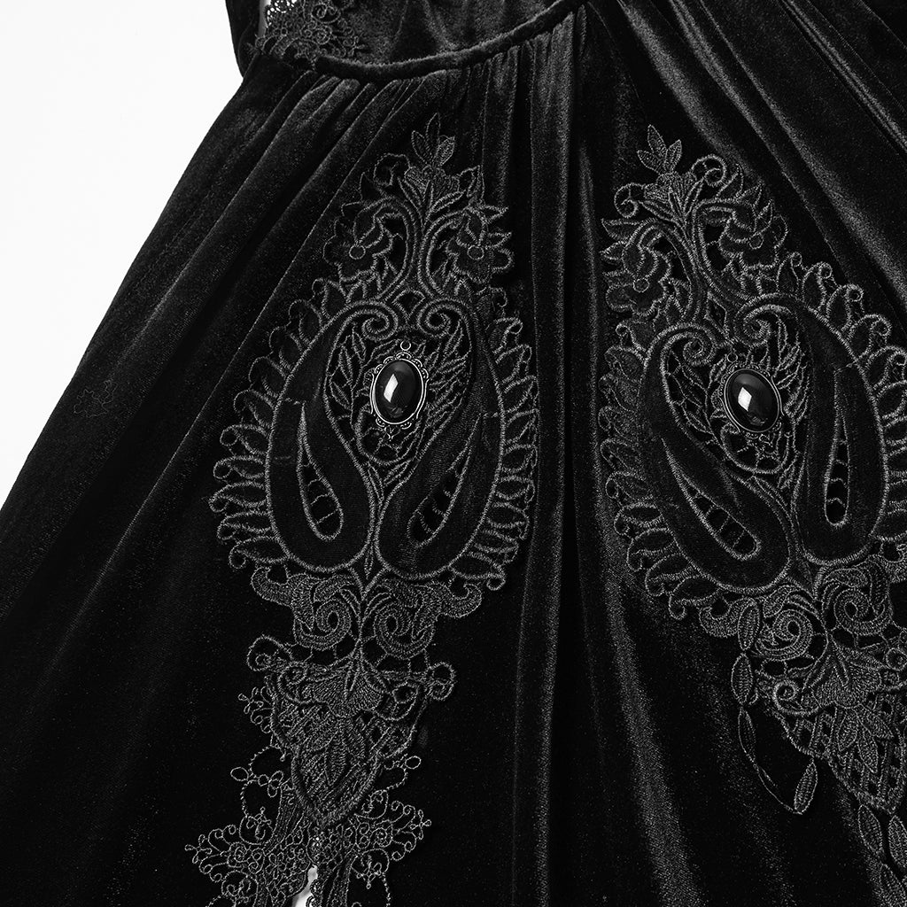 WY-1824DPF Velvet Gothic Coat with Hood and Elegant Lace Trim