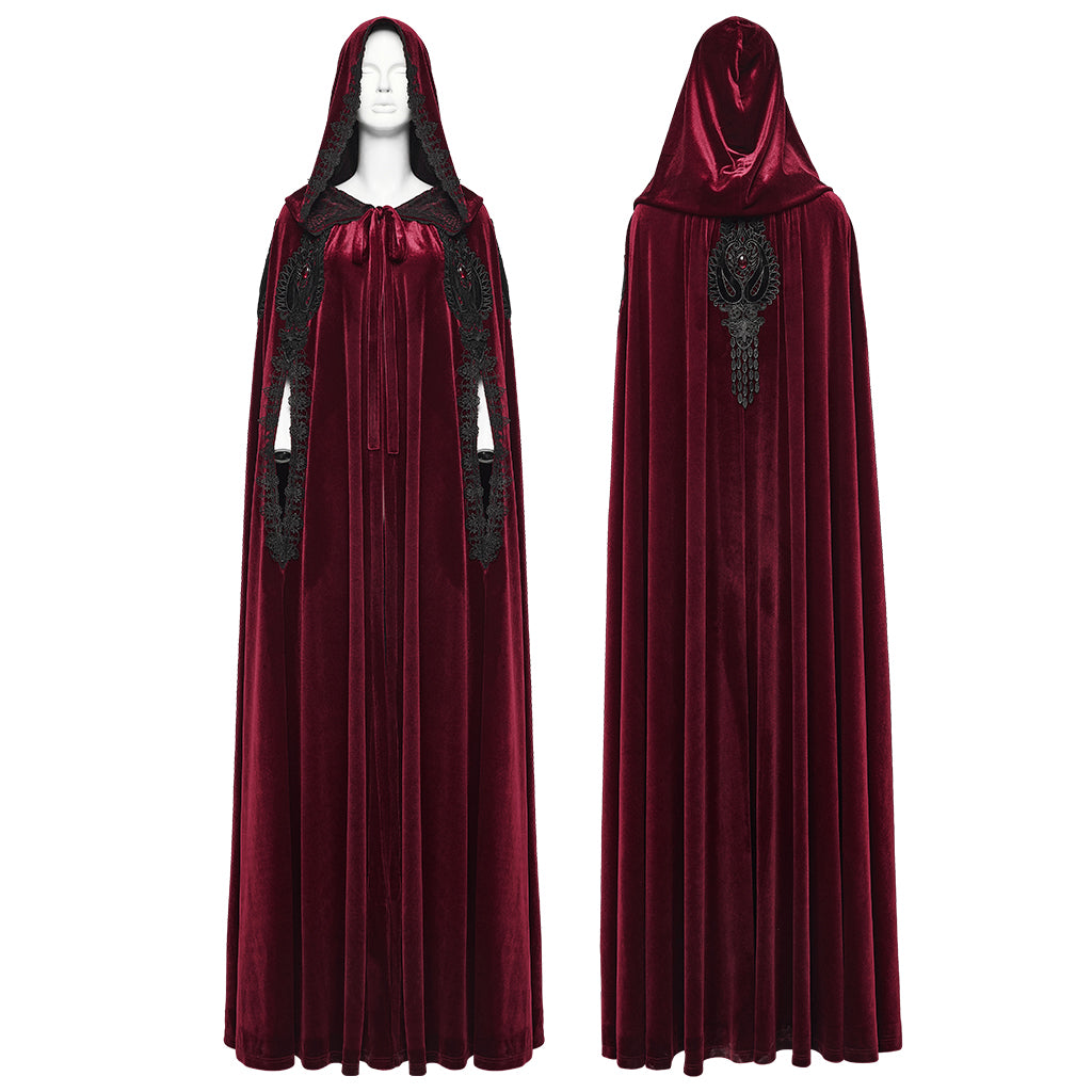 WY-1824DPF Velvet Gothic Coat with Hood and Elegant Lace Trim