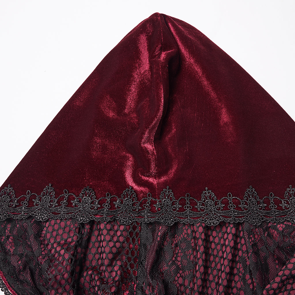 WY-1824DPF Velvet Gothic Coat with Hood and Elegant Lace Trim