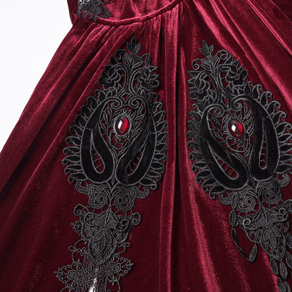 WY-1824DPF Velvet Gothic Coat with Hood and Elegant Lace Trim