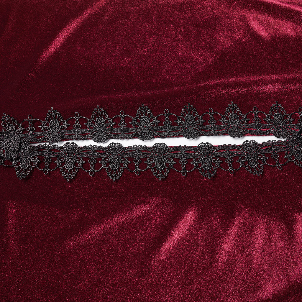 WY-1824DPF Velvet Gothic Coat with Hood and Elegant Lace Trim