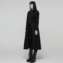 WY-1827XCF Womens Long Black Gothic Coat Victorian Military Style Jacket