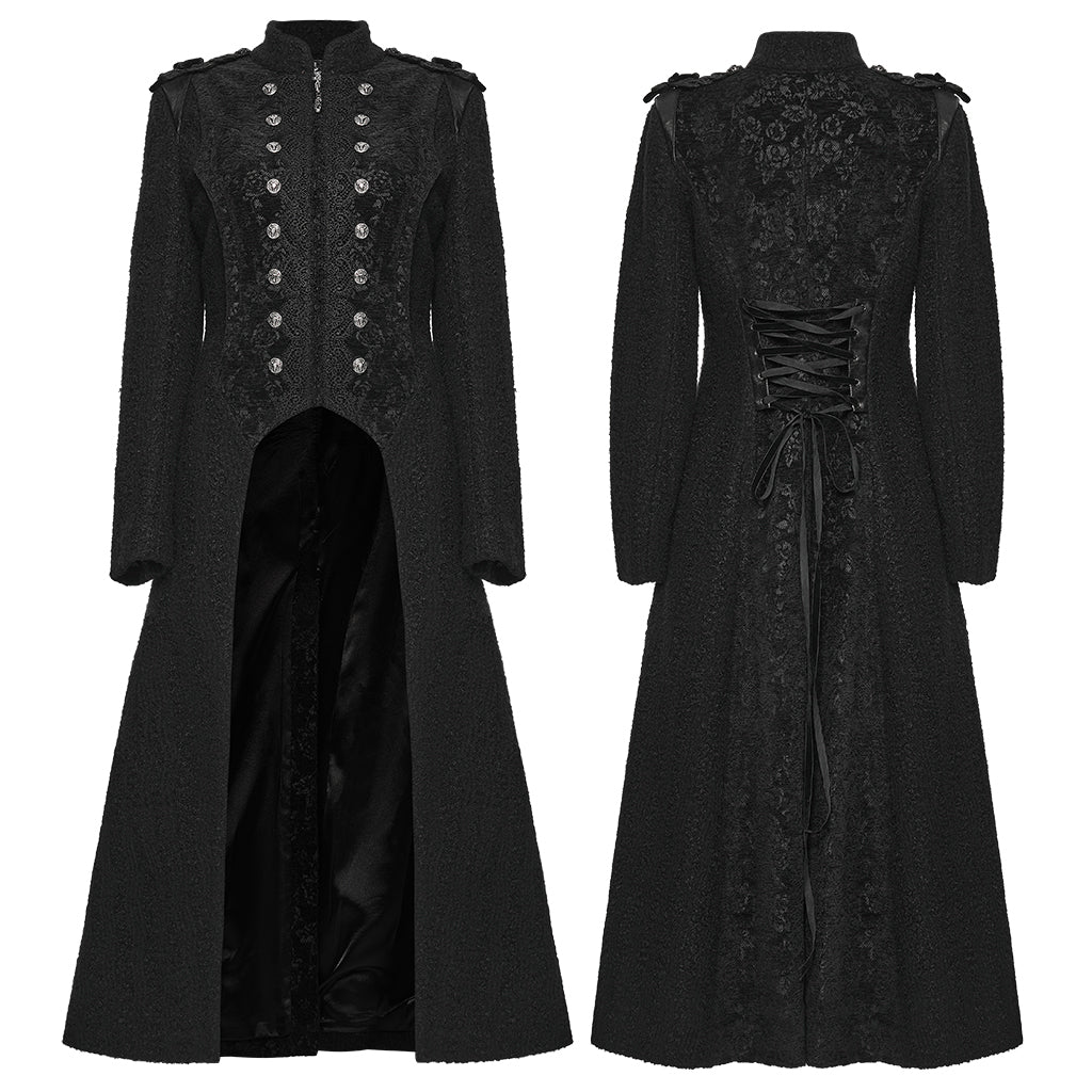 WY-1827XCF Womens Long Black Gothic Coat Victorian Military Style Jacket