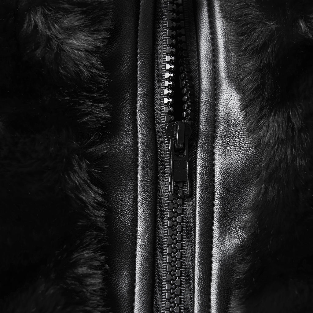 WY-1830XDF Faux Fur Punk Coat Cropped Black Red Striped Jacket