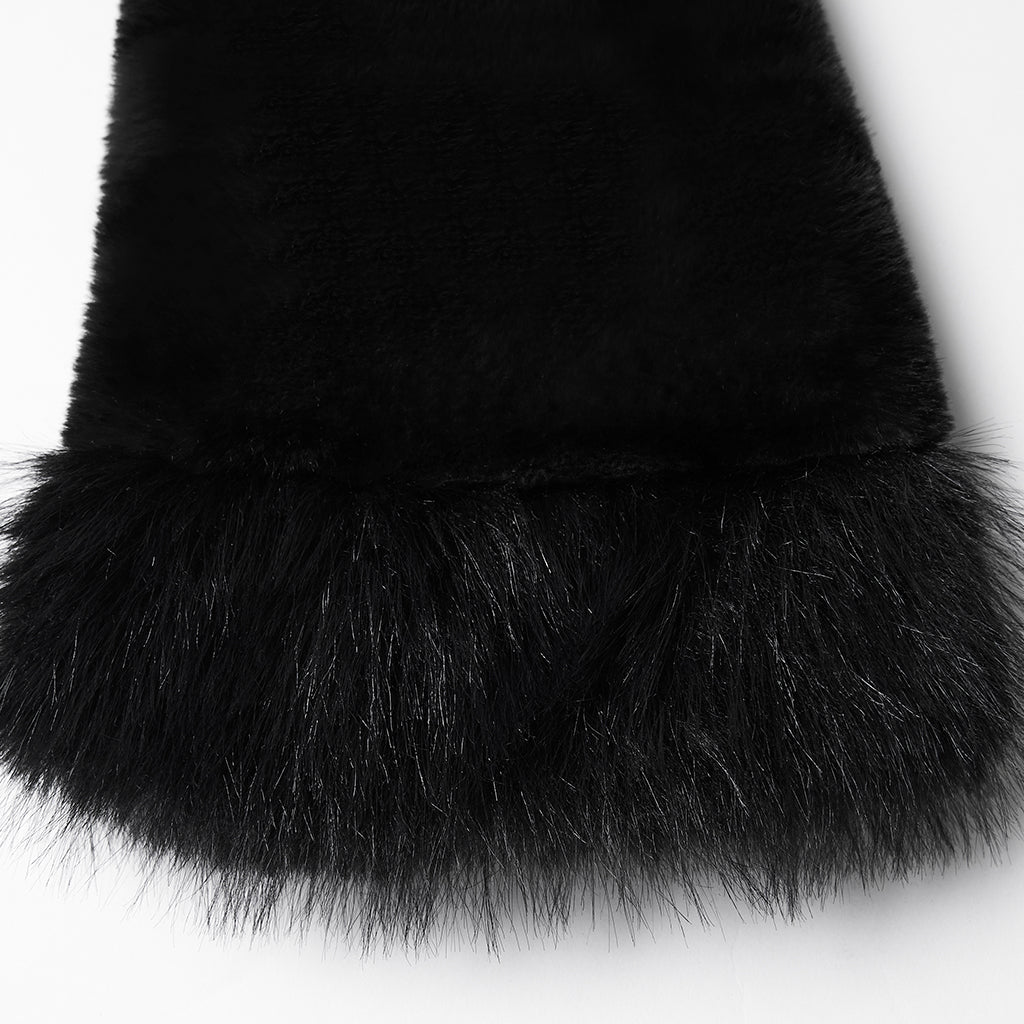 WY-1830XDF Faux Fur Punk Coat Cropped Black Red Striped Jacket